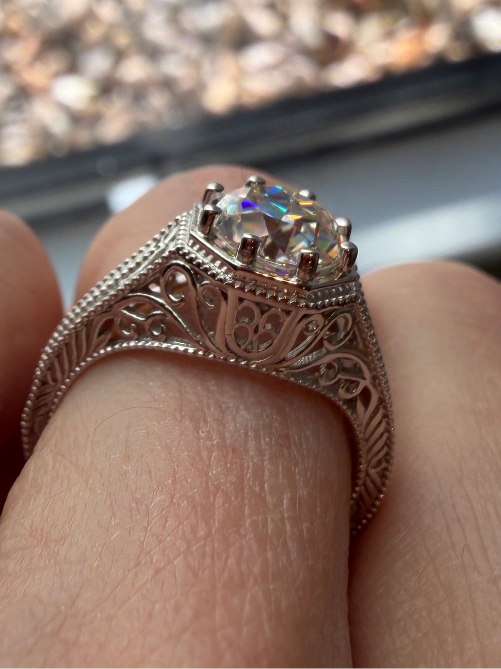 WOW NIB Strontium Titanate Art Deco Old European Cut 925 Silver Ring 1.87ct